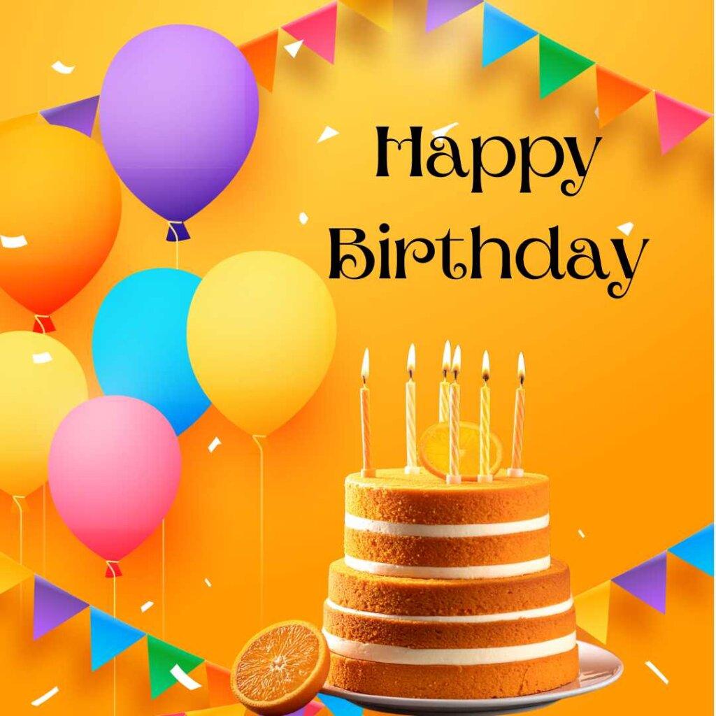 focus happy birthday wishes Two tiers birthday cake orange birthday