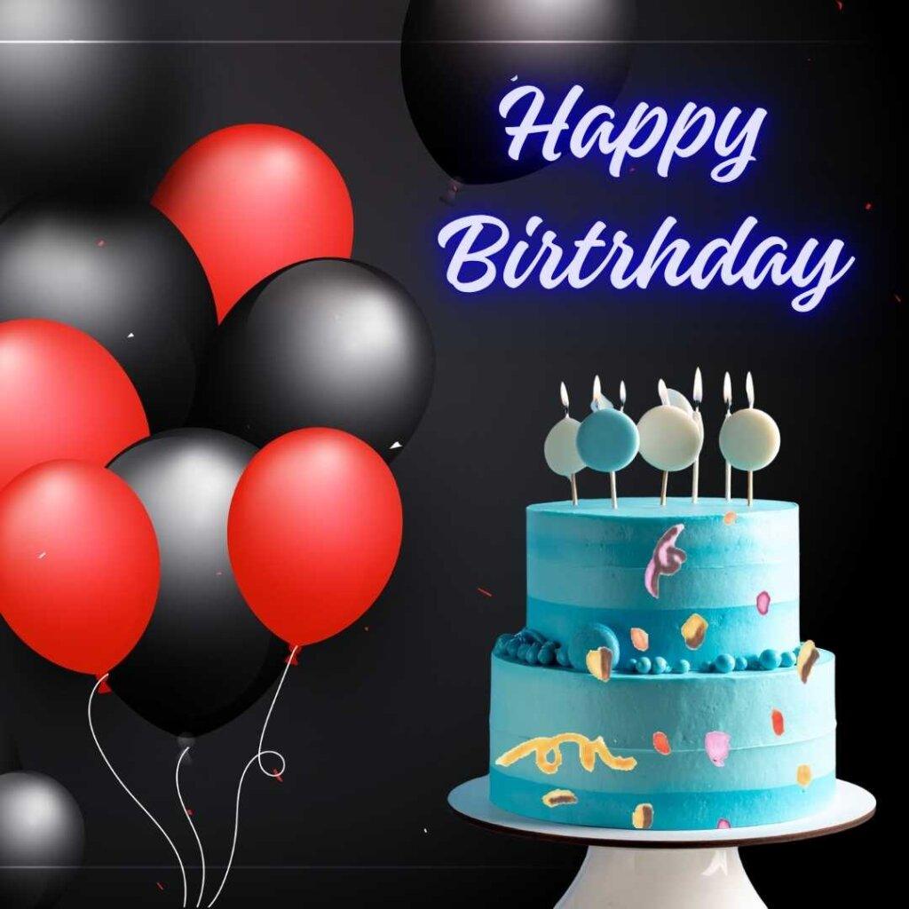 focus happy birthday wishes black red balloons blue birthday cake.jpg