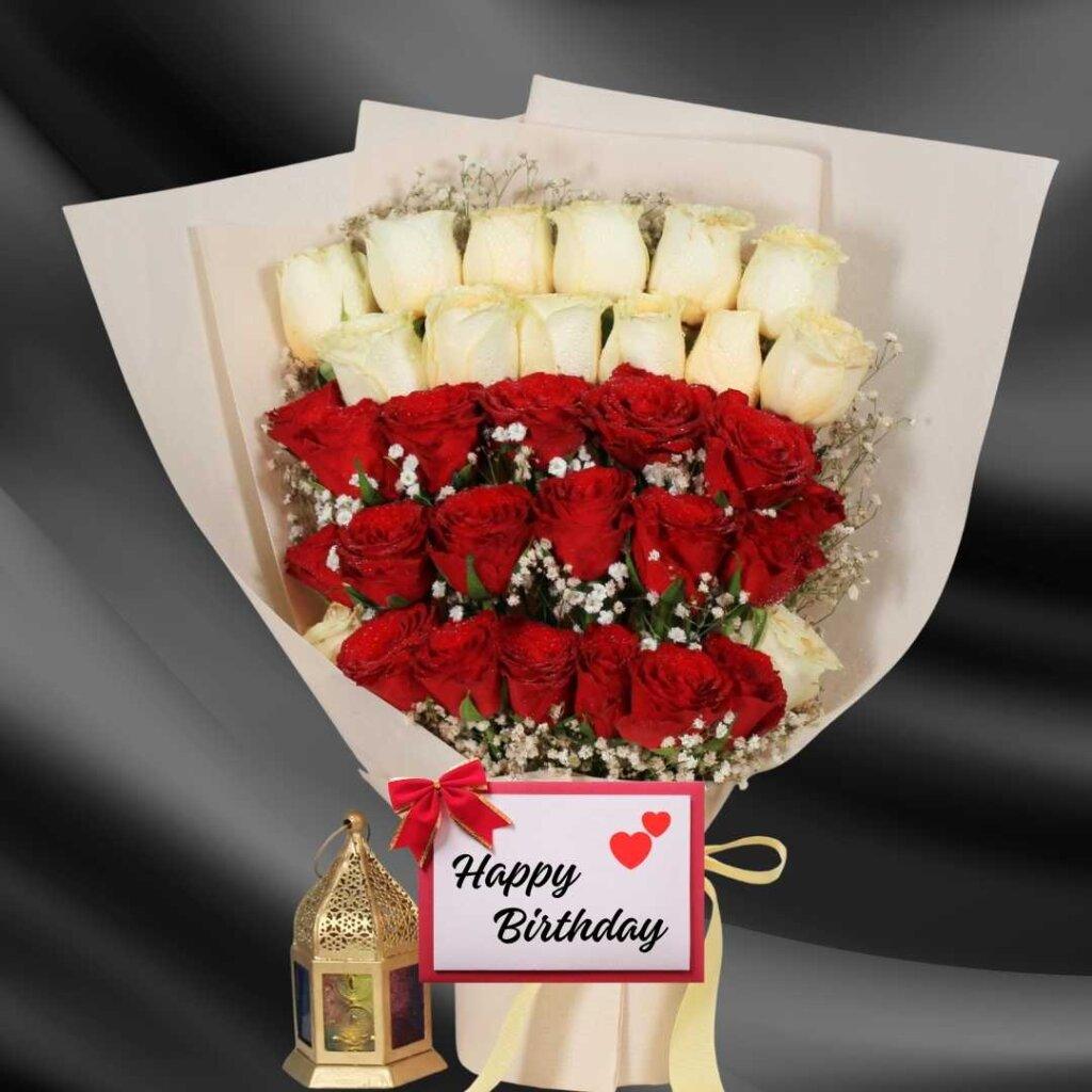 focus happy birthday wishes premium birthday bouquet red white roses lantern.jpg